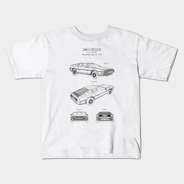 DELOREAN patent Kids T-Shirt by Dennson Creative